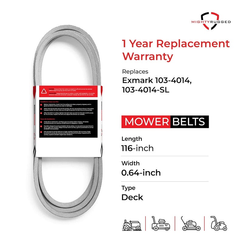 MightyRugged 103-4014 Mule Drive Belt Replacement for Exmark, Length 116", Heavy-Duty, Durable, Aramid Cord Belt Replaces 1034014, 103-4014-SL on Exmark Lazer Z Series with AC, AS, BV, EFI, LC, KA, KC, Variants - Image 2